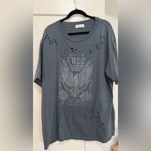 Free Bird Distressed Blue Oversized Graphic Tee